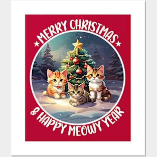 Meowy Christmas, Happy New Year, Cute Kittens, Funny Christmas Cats Posters and Art